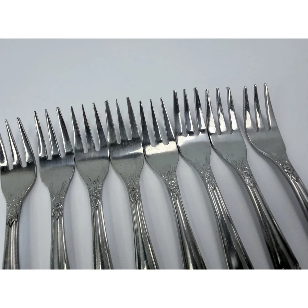 Rogers Co Stainless Korea Dream Rose Pattern Lot of 8 Cocktail Forks #2